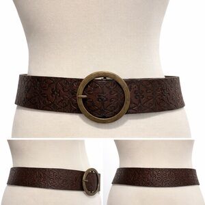 Esprit Dark Brown Patterned Belt round buckle feminine western style 32 inches